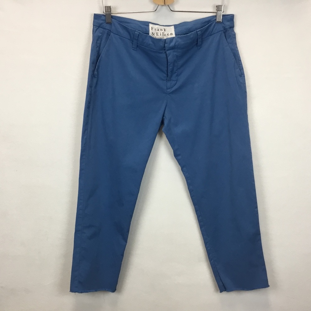 Frank & Eileen Wicklow Pant Italian Chino Performance Twill Blue Cropped Size 12